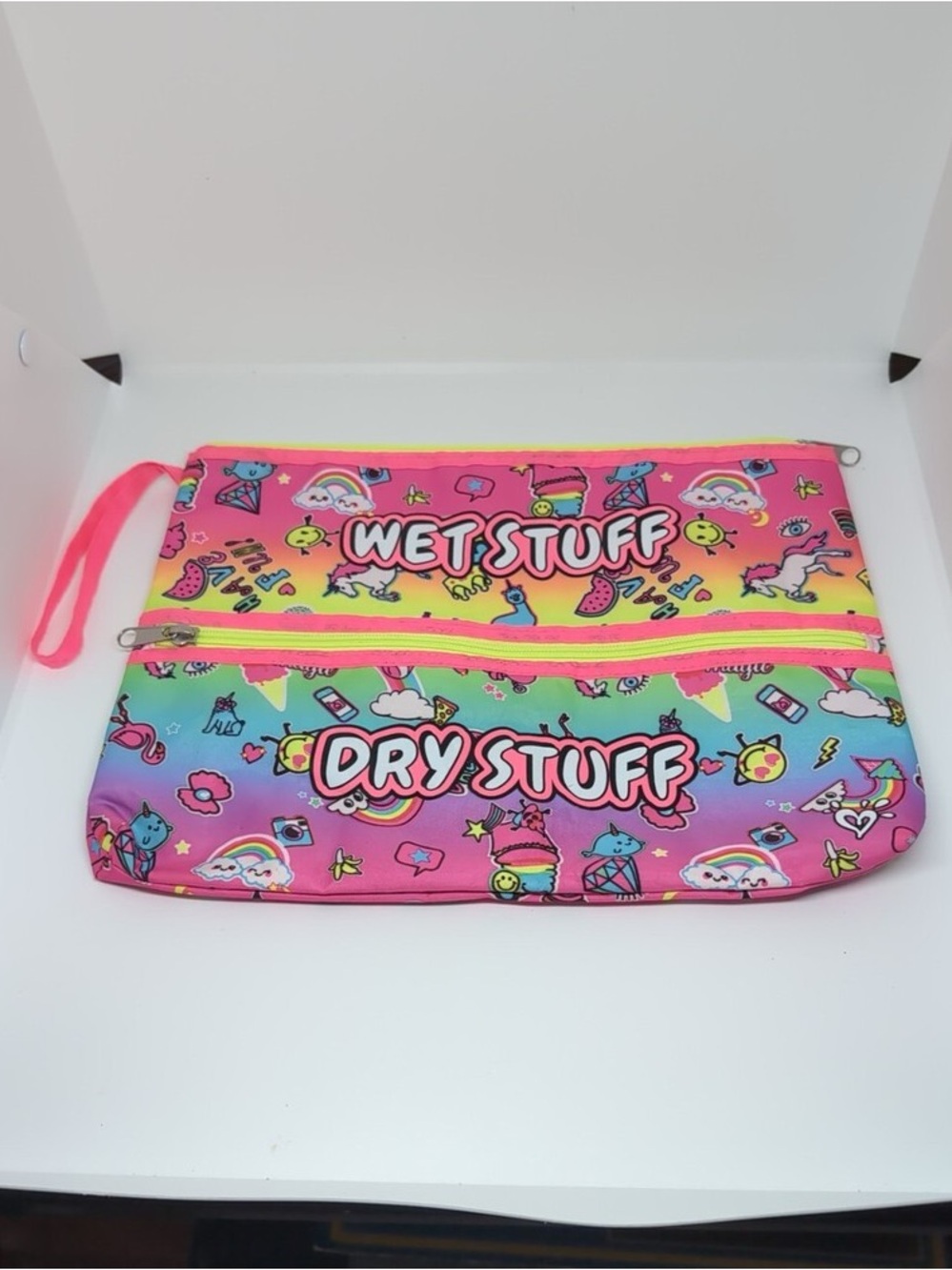 JUSTICE WET DRY STUFF BATHING SUIT SUMMER POOL BEACH BAG FOR GIRLS KIDS NEON